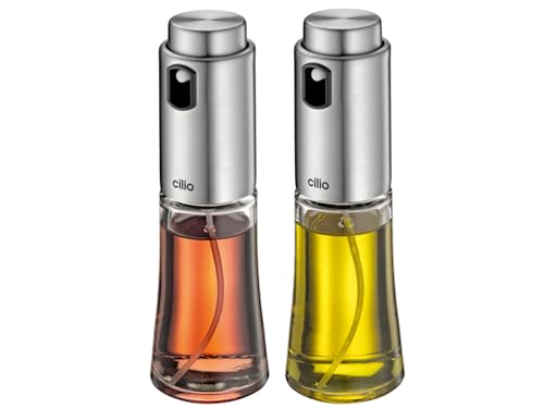 cilio Essig und Ölflaschen Set BARI / 2er Set / je 80 ml / mit Pumpspender / aus Glas und Edelstahl von Cilio