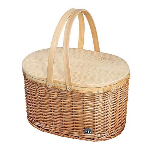 cilio Picknick-Korb ANCONA, Für 4 Personen, Geflochtener Korb mit Deckel aus Kiefernholz, Picknickkorb mit Kühlfach inkl. Teller Set, Besteck und Gläsern, Weidenkorb mit Tragegriffen, Hellbraun von Cilio
