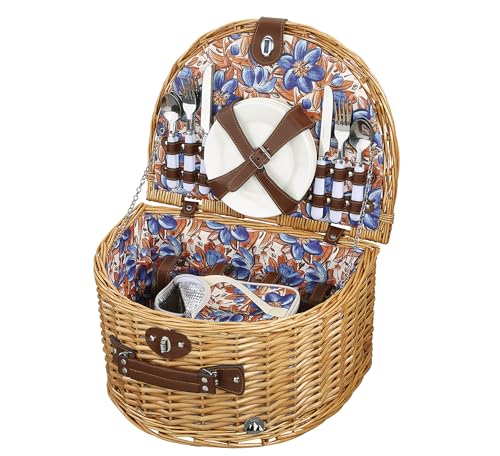 cilio Picknick-Korb SALINA, Für 4 Personen, Geflochtener Korb mit Deckel, Picknickkorb mit Kühlfach inklusive Teller Set, Besteck und Gläsern, Weidenkorb mit Tragegriff, Hellbraun von Cilio