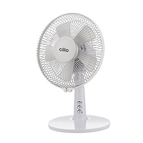 cilio VENTO27 Tischventilator, besonders leise, 90° Oszillationsfunktion, 20W, 2 Geschwindigkeitsstufen, Weiß von Cilio