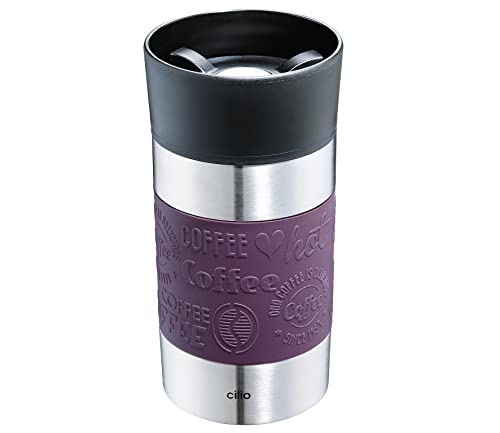 cilio VIAGGIO Thermobecher, 300ml, lila, Becher To Go mit 360° Quick-Press-Verschluss, Doppelwandsystem, auslaufsicher, ideal für alle gängigen Kaffeevollautomaten/Pad-Maschinen von Cilio