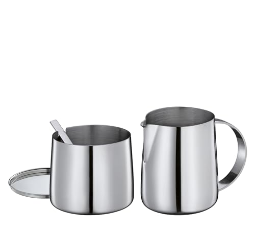 cilio Zuckerdose und Milchkännchen DELIZIA | Kaffeegeschirr-Set | Milchkanne und Behälter aus Edelstahl | Stapelbar | Mit Löffel | Servieren von 250 ml Milch und 220 g Zucker von Cilio