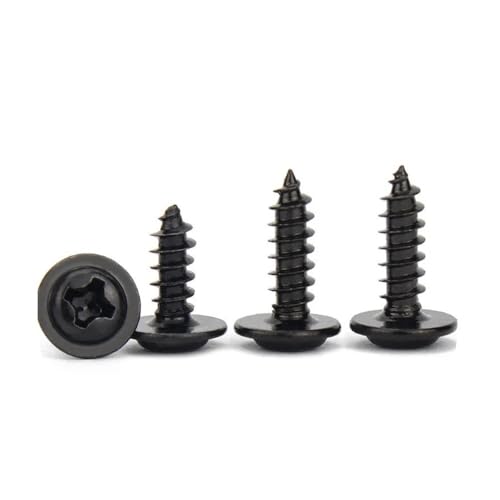 Cilky Metallschrauben 200 Stück M1,4 M1,7 M2 Schwarze -Kreuzrundkopf-Blechschraube mit Unterlegscheibe(4mm,M1.4x200pcs) von Cilky