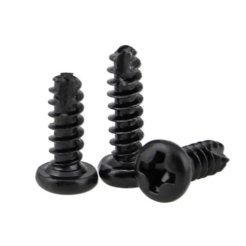 Metallschrauben 200 Stück Schwarze Kreuz-Flachkopf-Schneidschwanz-selbstschneidende Smail-Schraube PT -Rundkopf-selbstbohrende Schraube M2 M2,3 M2,6 M3 (Color : 10mm, Size : M3) von Cilky