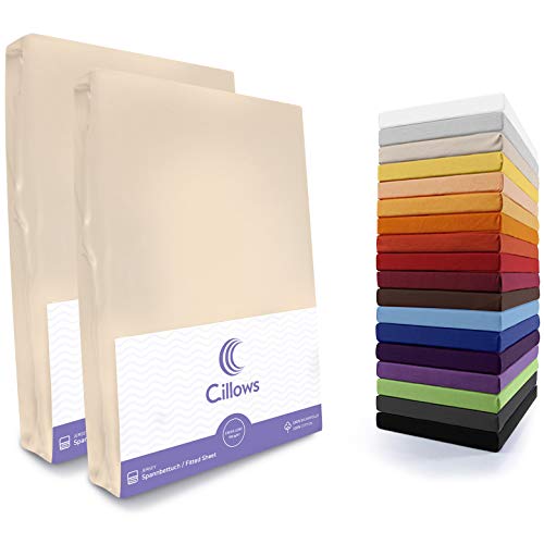 Cillows 2er Pack Jersey Spannbettlaken, Spannbetttuch 100% Baumwolle in vielen Größen und Farben MARKENQUALITÄT ÖKOTEX Standard 100 | 90x200-100x220 cm - Farbe: Creme 190 g/m2 Qualität von Cillows