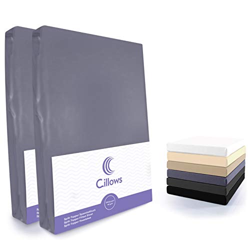 Cillows 2er Pack Jersey Split Topper Spannbettlaken, Spannbetttuch 100% Baumwolle in vielen Größen und Farben MARKENQUALITÄT ÖKOTEX Standard 100 | 180x200-200x220 cm - Farbe: Anthrazit 190 g/m2 von Cillows