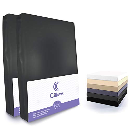 Cillows 2er Pack Jersey Split Topper Spannbettlaken, Spannbetttuch 100% Baumwolle in vielen Größen und Farben MARKENQUALITÄT ÖKOTEX Standard 100 | 180x200-200x220 cm - Farbe: Schwarz 190 g/m2 Qualität von Cillows