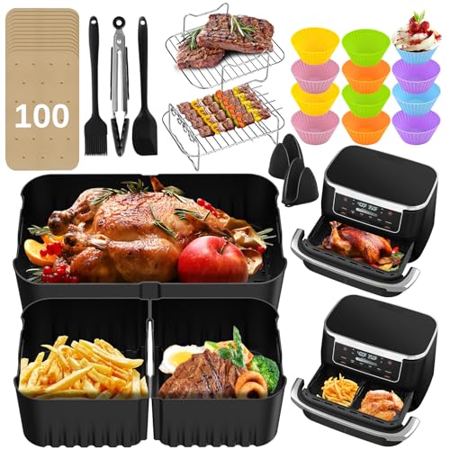 Airfryer Heißluftfritteuse Zubehör for Ninja Foodi FlexDrawer Dual Zone AF500EU AF500EUCP, 1 * 10.4l+2 * 5.2L Silikonform Backform Einsatz for Flex Drawer, Weiteres Zubehör im Lieferumfang Enthalten von Ciluonavi