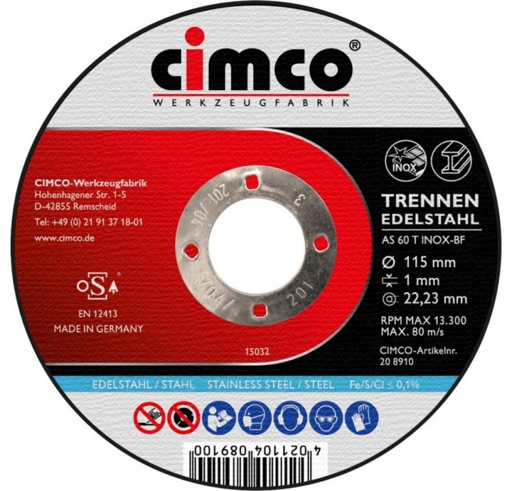 Cimco Steinbohrer Cimco Korund-Trennscheibe 208910 Cimco Steinbohrer Cimco Korund-Trennscheibe 208910 von Cimco