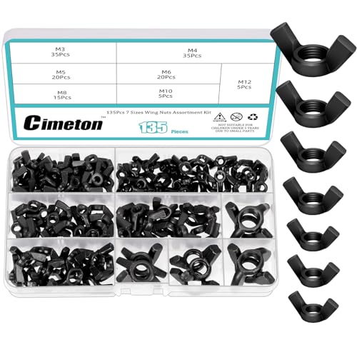 Cimeton 135PCS Flügelmuttern Sortiment Kits Kohlenstoffstahl M3 M4 M5 M6 M8 M10 M12 Schwarze Schmetterlingsmutter Flügelmuttern Befestigungselemente Flügelmuttern Hand Twist befestigen Ohr Cimeton 135PCS Flügelmuttern Sortiment Kits Kohlenstoffstahl M3 M4 M5 M6 M8 M10 M12 Schwarze Schmetterlingsmutter Flügelmuttern Befestigungselemente Flügelmuttern Hand Twist befestigen Ohr von Cimeton