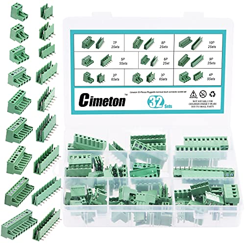 Cimeton 32Sets 5.08 mm Pitch PCB Pluggable Klemmenblock Connectors Assortiment Kit einschließlich 2P 3P 4P 5P 6P 7P 8P 9P 10P Teminal Blocks Connector Sockel Cimeton 32Sets 5.08 mm Pitch PCB Pluggable Klemmenblock Connectors Assortiment Kit einschließlich 2P 3P 4P 5P 6P 7P 8P 9P 10P Teminal Blocks Connector Sockel von Cimeton