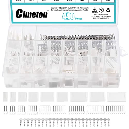 Cimeton 440Pcs 2.54MM KF2510 Verbindungsstück-flache gebogene Stift-Kit einschließlich KF2510 weibliche Stift-Stecker, 2/3/4/5/6/7/8/9/10 Pin-Buchse-Verbindungsstück-Adapter-Stecker von Cimeton