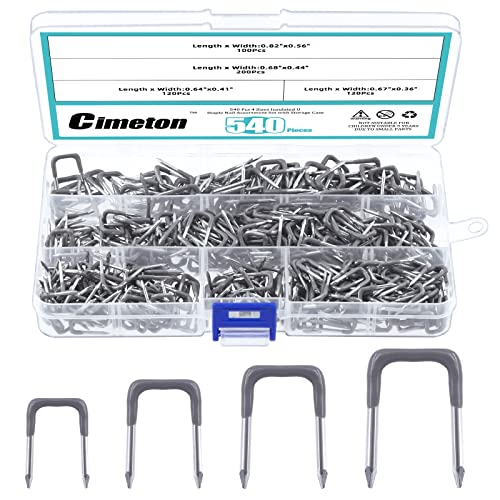 Cimeton Isolierte U-Heftnägel in 4-Größen 1" 3/4" 5/8" 1/2" Metallkabelclips zur Befestigung von Drähten und Kabeln 540 Stück von Cimeton