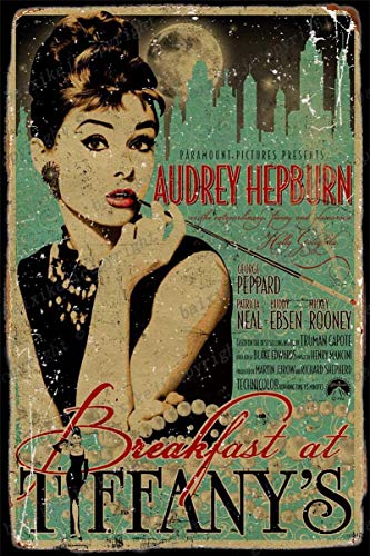 Cimily Breakfast at Tiffanys Audrey Hepburn Poster Vintage Blechschilder Zinn Poster Retro Metallschild Plaque Art Wanddekoration 8 × 12 Zoll von Cimily