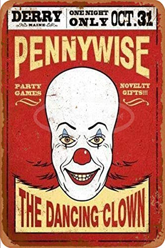 Cimily Pennywise The Clown from IT Vintage Blechschild Eisenmalerei Retro Metallschild Plakette Kunst Wanddekoration für Bar Cafe Office Hotel Outdoor 8 × 12 Zoll von Cimily