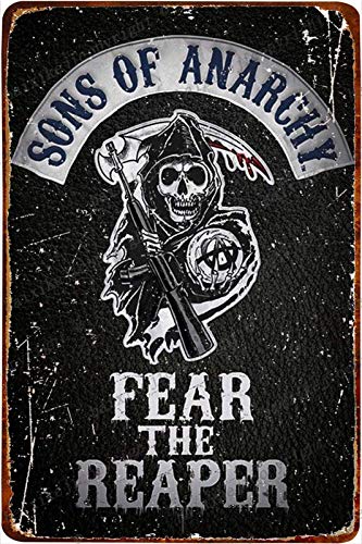 Cimily Sons of Anarchy Fear The Reaper Vintage Blechschild Eisenmalerei Retro Metallschild Plakette Kunst Wanddekoration für Bar Cafe Office Hotel Outdoor 8 × 12 Zoll von Cimily