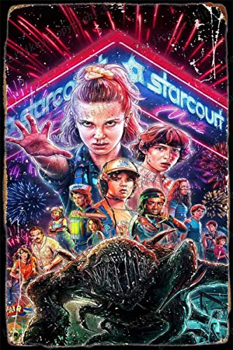 Cimily Stranger Things Season 3 Vintage Blechschilder Zinn Poster Retro Metallschild Plaque Art Wanddekoration 8 × 12 Zoll von Cimily