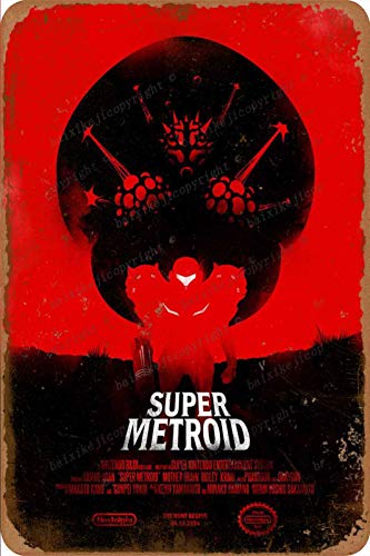 Cimily Super Metroid Art Poster Zinn Retro Zeichen Vintage Poster Plakette Wanddekoration für Bar Cafe Garten Schlafzimmer Büro Hotel 20X30 cm von Cimily