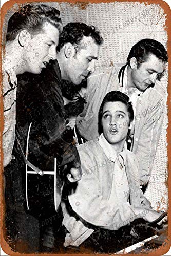 Million Dollar Quartet Elvis Presley Jerry Lee Lewis Carl Perkins Johny Cash Zinn Zeichen Metall Poster Retro Garage Hausgarten Wand Geburtstagsfeier Bar Cafe Küche Vintage Wanddekor Kunst 8 × 12 Zoll von Cimily