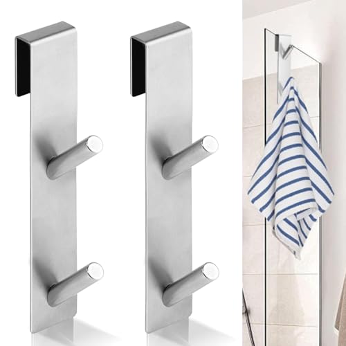 Cimown 2 Stück Haken Duschwand, Edelstahl Handtuchhaken zum Einhängen,Duschhaken ohne Bohren,Dusche Handtuchhalterung, für Glasstärken ≤ 12mm（Silber） von Cimown