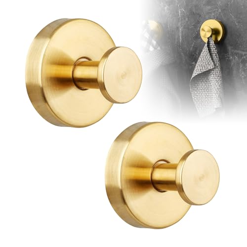 Cimown 2 Stück Saugnapfhaken, Saugnapf Haken Badezimmer Saughaken extra stark Saugnäpfe Gewinde Hooks Handtuchhaken Bademantelhaken (Gold) von Cimown