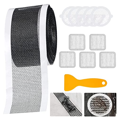 Cimown Einweg-Haarfänger-Abflussfilter-Set: Rechteckige Duschabflussfilter + quadratische Bodenablauf-Aufkleber + runde Waschbeckensiebe (Schwarz, Kunststoff, Modern) von Cimown