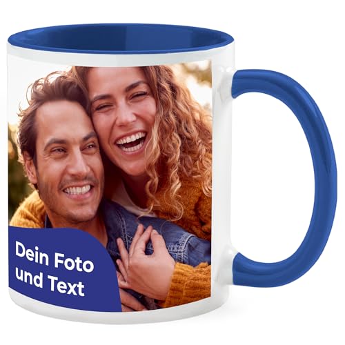 Cimpress Tasse selbst gestalten, Personalisierte Kaffeetasse mit Foto und Text bedrucken lassen, Fototasse, Werbetasse, Firmentasse mit Logo - aus Keramik, Blau, 325 ml Füllinhalt von Cimpress