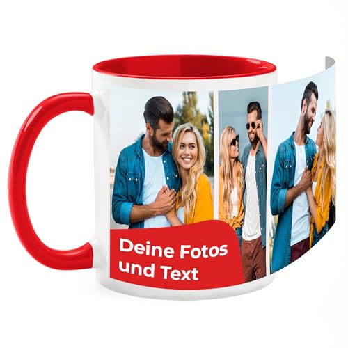 Cimpress Tasse zum selbst gestalten mit Foto-Collage, Personalisierte Kaffeetasse mit eigenem Foto und Text, bedruckte Fototasse aus Keramik, Rot, 325 ml von Cimpress