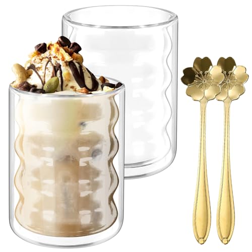 Cimvidi Latte Macchiato Gläser, 2 Stück Doppelter Kaffeebecher 350ml Isolierter Glas Teebecher Espresso Becher mit 2 Löffeln von Cimvidi