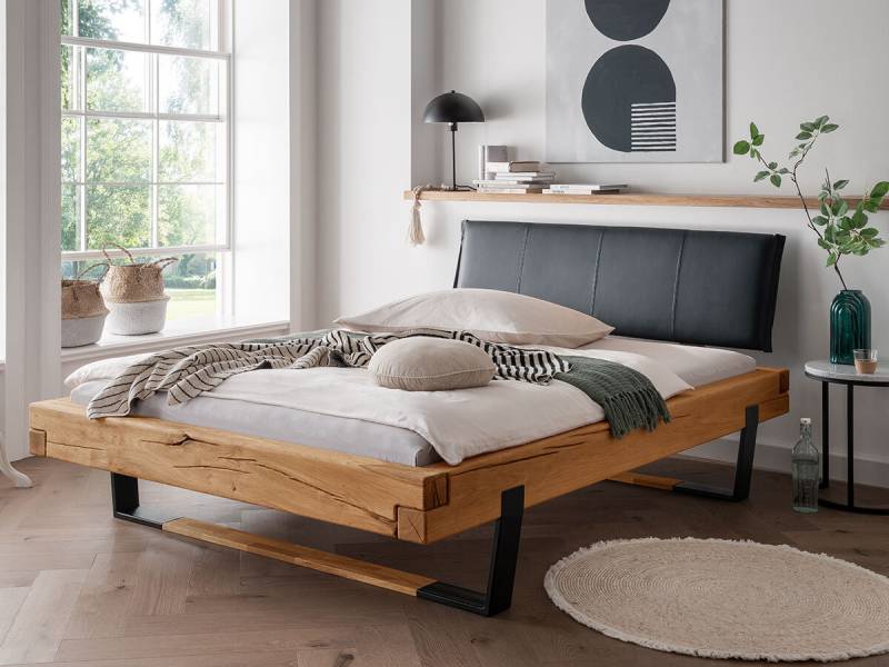 Cinall - Balkenbett Eiche mit Holz-Metall-Kufe und Lederkopfteil 200 x 200 cm von Cinall ApS
