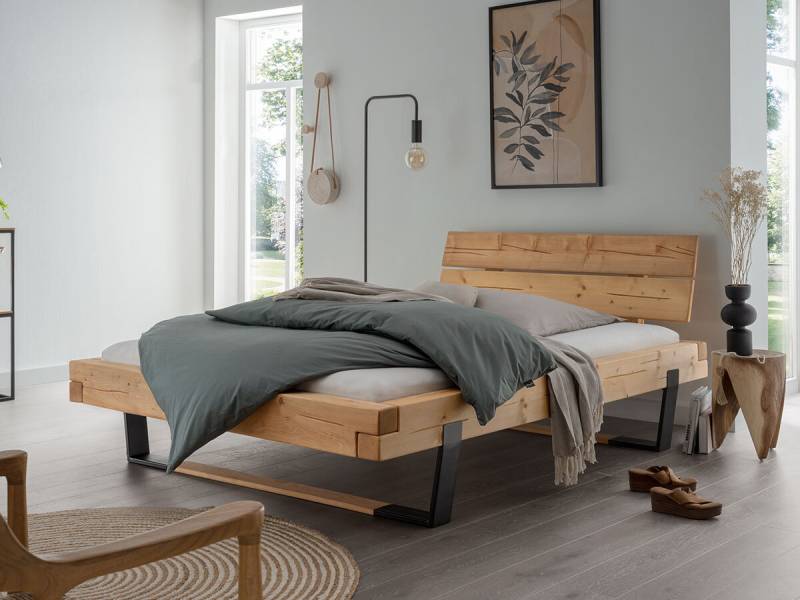 Cinall - Balkenbett Fichte mit Holz-Metall-Kufen u. Holzkopfteil;  natur; 180 x 200 cm von Cinall ApS
