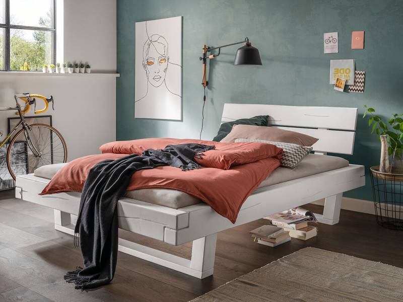 Cinall - Balkenbett Fichte mit Holzkufen u. Holzkopfteil;  natur; 160 x 200 cm von Cinall ApS