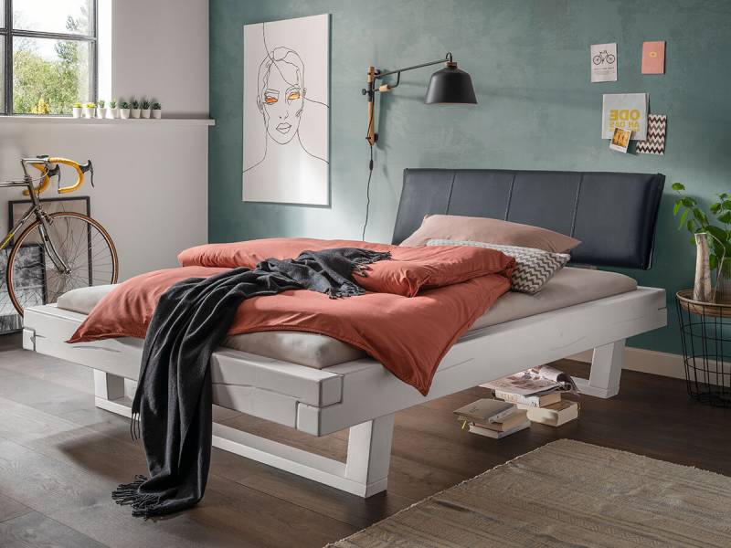 Cinall - Balkenbett Fichte mit Holzkufen u. Lederkopfteil 200 x 200 cm natur von Cinall ApS