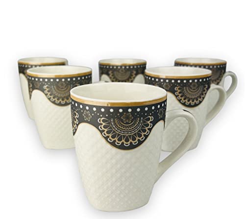 Cinar 6er Set Dickwandige Kaffeetassen mit Muster aus Porzellan für 6 Personen Mäander 300.Ml NEU von Cinar