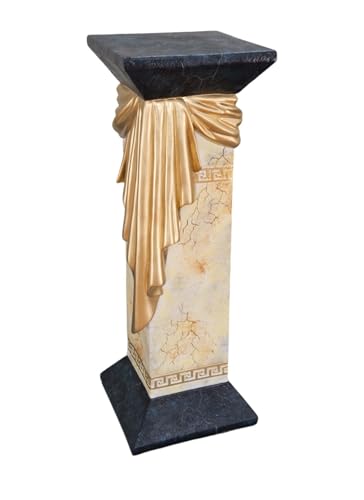 Griechische Dekosäule mit Goldener Drapierung, Antik Beistelltisch, 100 cm Höhe, 37 cm Breite, Weiß (Marmor-Beige) von CINAR