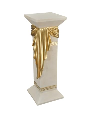 Griechische Dekosäule mit Goldener Drapierung, Antik Beistelltisch, 100 cm Höhe, 37 cm Breite, Weiß (Weiß-Gold) von CINAR