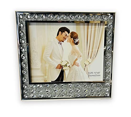 Cinar Silber Bilderrahmen 25x20cm Glitzer Diamant Glas Fotorahmen Kristall verspiegelt Hochzeitsbilder Verlobung besondere Anlässe von Cinar