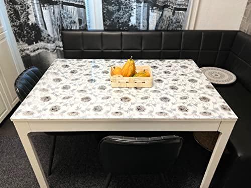 Tischfolie mit Blumen Muster- Maß nach Wunsch - Transparent Klar Tischdecke Tischschutz Schutzfolie Abwaschbar weich PVC 90cm (90x80cm + Toleranz) von Cinar