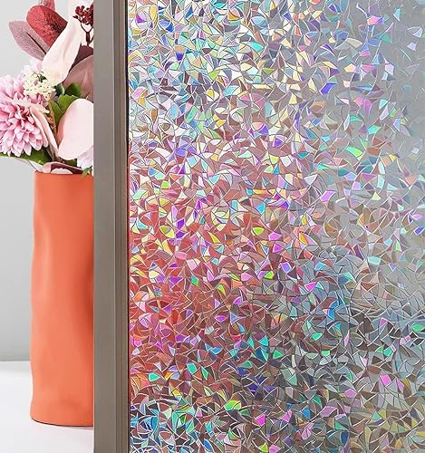 Cinbee 3D Fensterfolie Selbsthaftend Regenbogen Folie Fenster Blickdicht Dekorfolie Bunt (Transparent - Bruchglas, 40x200) von Cinbee