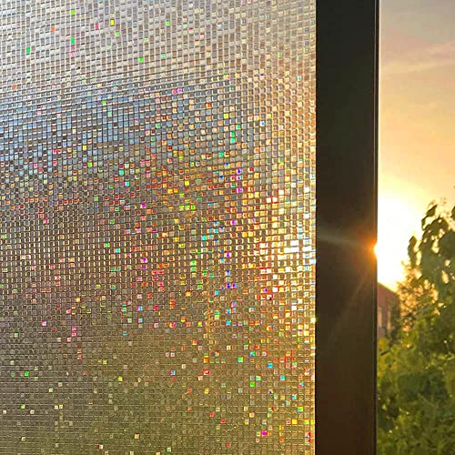 Cinbee 3D Fensterfolie Selbsthaftend Blickdicht 30x200 cm, Regenbogen Fensterfolie Mosaik, Selbstklebende Sichtschutzfolie Fenster Bunt, Dekorfolie Fenster Sichtschutz von Cinbee