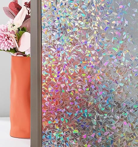 44.5x300 CM WAENLIR 3D Stained Glass Privacy Window Film Static Cling Non Adhesive Rainbow Decoration Film, 