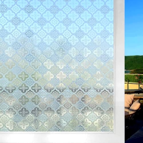 Cinbee 3D Fensterfolie Selbsthaftend Blickdicht 75x200, Selbstklebende Sichtschutzfolie Fenster Retro, Dekorfolie Fenster Blickschutz, Statische Fensterfolie Muster Vintage von Cinbee