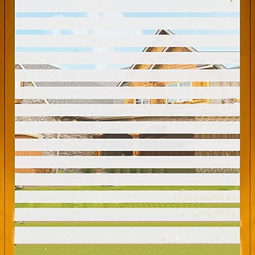 Cinbee Selbsthaftende Fensterfolie Streifen Blickdicht 90x200 cm, Milchglasfolie Selbstklebend mit Motiven, Milchfolie Fenster für Bad, Statische Sichtschutzfolie Matt von Cinbee