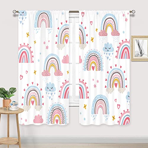 Cinbloo Mädchen Boho Regenbogen Vorhänge 107 B x 160 H cm Stangentasche Niedlich Cartoon Bunte Wolke Sterne für Kinder Kinderzimmer Schlafzimmer Schöne böhmische Liebe Herz Wohnzimmer Fenster von Cinbloo