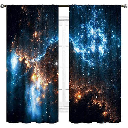 Cinblue Galaxy Sky Vorhänge mit Stangentasche Nebula Planet Night Sternenhimmel Weltall Fantasy Art Bedruckt Wohnzimmer Schlafzimmer Fenster Vorhänge Behandlungsstoff 2 Panels 107 (B) x 160 (L) Zoll von Cinbloo