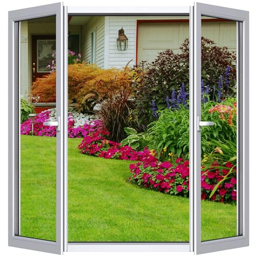 Fliegengitter Fenster 2-er Set 130 * 150cm | Zuschneidbar ohne Bohren Klebmontage | Insektenschutz Fenster Fliegenvorhang Moskitonetz, Schwarz von Cinkee