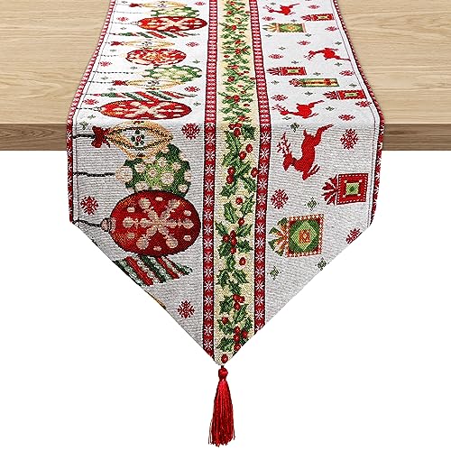 Weihnachten Tischläufer, Weihnachts-Elch-Muster&Schöne hängende Ornamente, Weihnachts Party Deko Waschbar Winter Festival Küche Tischdekoration Drinnen Draußen Winterferien Tischdecke, 34x180cm von Cinkee