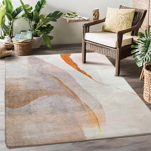 Cinknots Teppich Wohnzimmer Kurzflor Pflegeleicht,Anti-Rutsch Rückseite,Moderne Vielfarbiges Design,Passend für Wohnzimmer,Schlafzimmer,Braun/Gold,120 x 160 cm von Cinknots