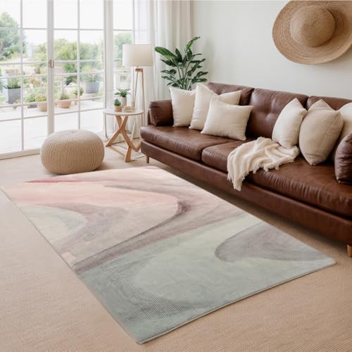 Cinknots Area Teppichimitation Kaschmir Teppich modernes Wohnzimmer Schlafzimmer Korridor Teppich weicher Rutschfester Teppich Innenteppich waschbar abstrakt (Grau/Pink, 160 x 200 cm) von Cinknots