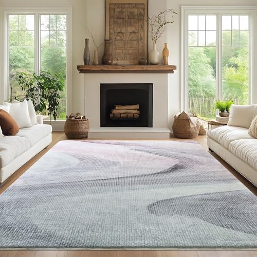Cinknots Teppich Wohnzimmer Kurzflor Pflegeleicht,Anti-Rutsch Rückseite,Moderne Vielfarbiges Design,Passend für Wohnzimmer,Schlafzimmer,Grau/Pink,200 x 300 cm von Cinknots